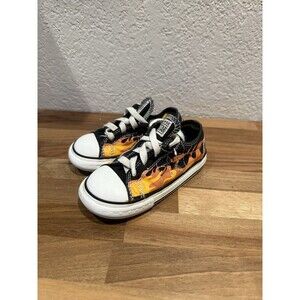 Converse All Star Infant/toddler Shoes Size 8 Low Top Black W/ Flames Stars Lace